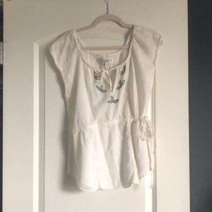 Abercrombie & Fitch Cream Floral Blouse Top Cinch Waist